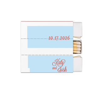 Capture love’s spark with the Love Snapshot Photo Matchbox. It features the couple’s names in a fun, flirty script on the front. The back displays a playful photo of the couple, radiating their shared joy. The celebration date adorns the side, making this matchbox a memorable keepsake of their special day. This design invites couples to choose a beloved photo to personalize their own matchbox, adding a unique and intimate touch to their wedding celebration.