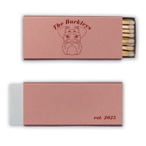 Don't leave your furry best friend out of your wedding plans! Custom matchboxes with an adorable schnauzer graphic will be a huge hit as a dog themed wedding party favor. 