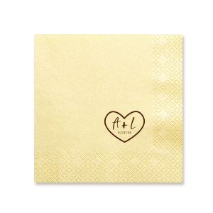 Custom Walnut Wood Cocktail Napkin with Shiny 18 Kt Gold Foil has a Heart Outline graphic and is good for use in Hearts, Wedding themed parties and are a must-have for your next event—whatever the celebration!