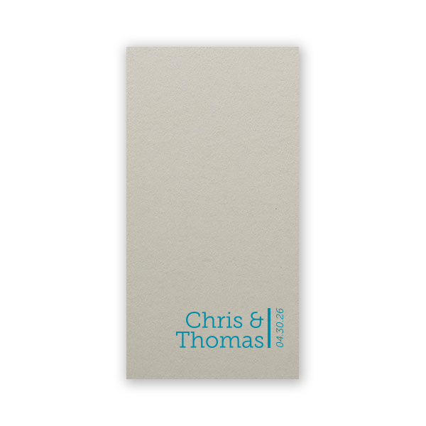 Personalized Natural Gray Party Pocket with Satin Teal / Peacock Foil will look fabulous with your unique touch. Your guests will agree!