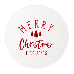 Deck the halls—and the tables—with the Merry Christmas Coaster. "Merry" gleams in bold block letters, hovering above a trio of jolly Christmas trees. With "Christmas" playfully scripted, it's a toast to cheerfulness, with room for personalization, ensuring your celebrations are both merry and marked!