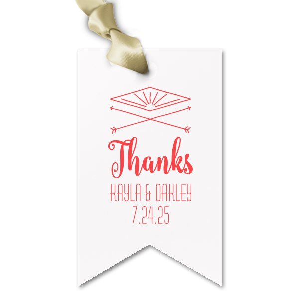 Our custom Stardream Crystal White Double Point Gift Tag with Shiny Fuchsia Foil Color has a Diamond Arrow graphic and is good for use in Wedding themed parties and can't be beat. Showcase your style in every detail of your party's theme!