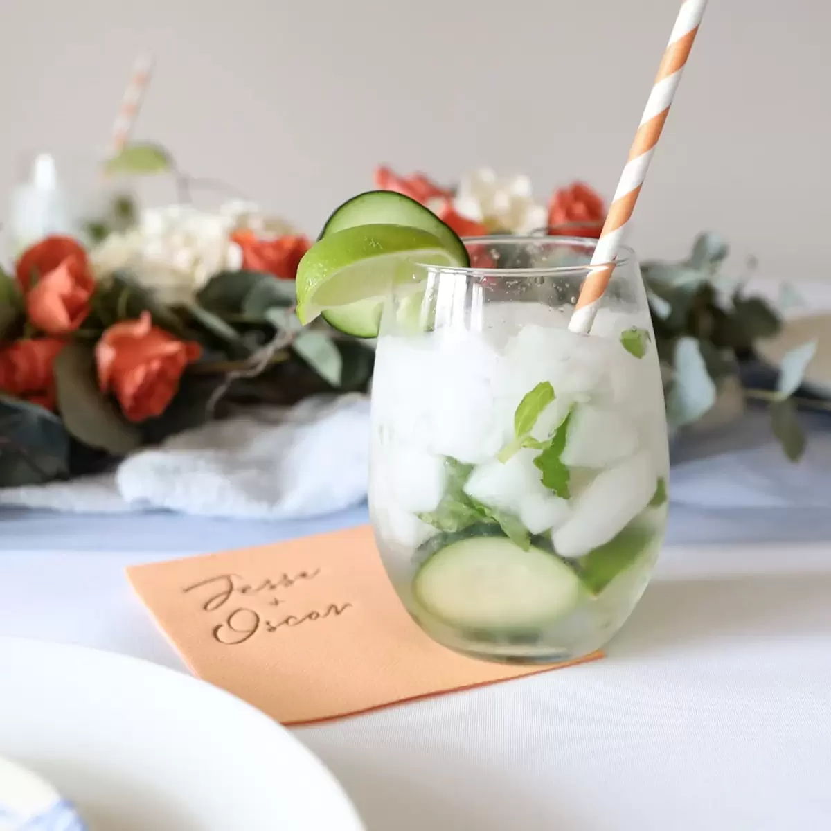 Mojito in a glass on a cocktail napkin