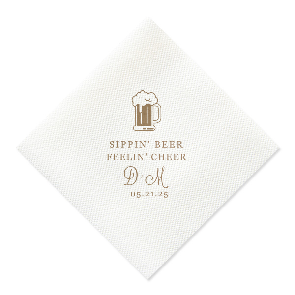 Custom Sand Cocktail Napkin with Matte White Foil has a Brew graphic and is good for use in Drinks themed parties and can be customized to complement every last detail of your party.