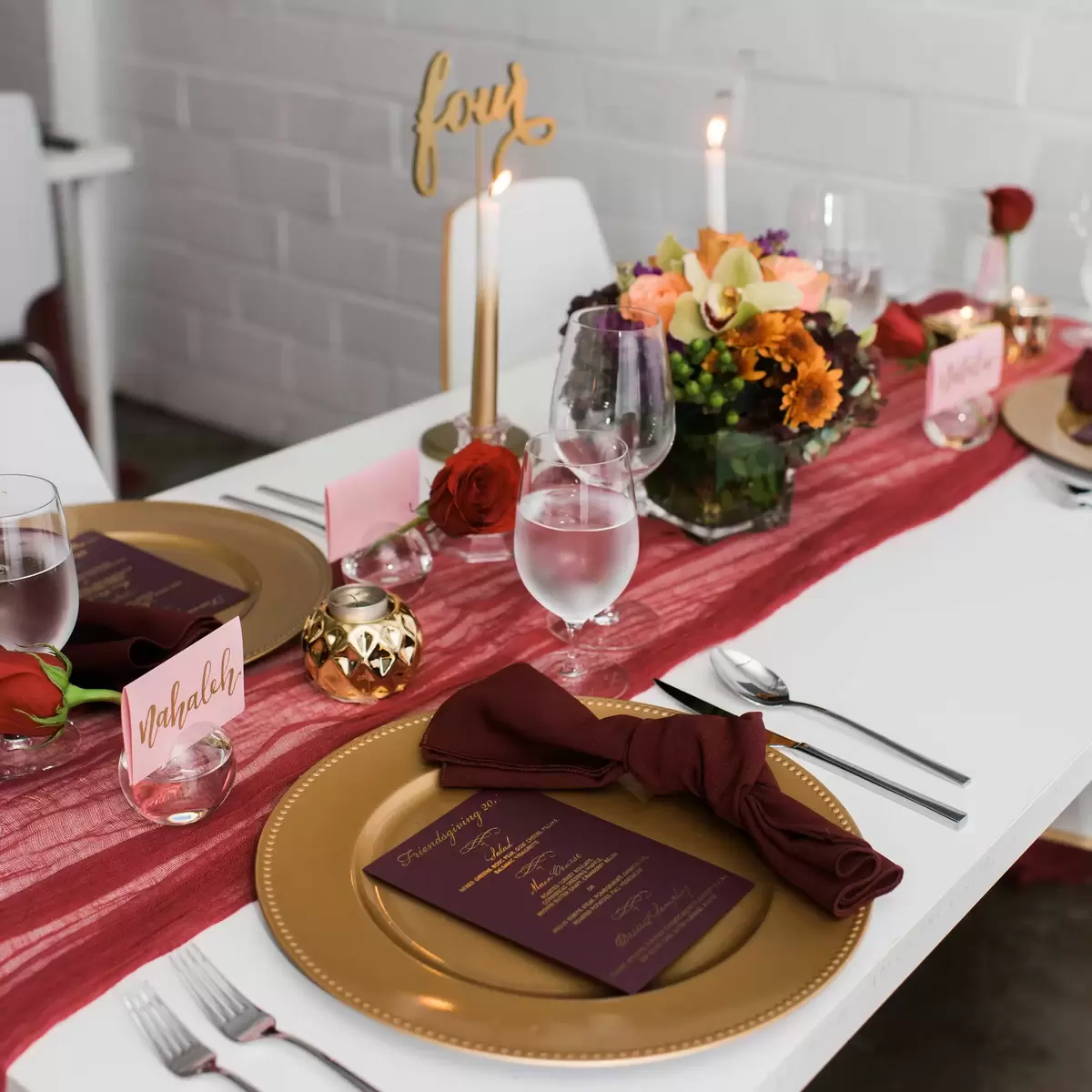 maroon table decorations