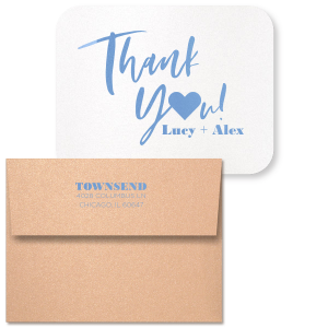Custom Stardream Crystal White Classic Note Card with Satin French Blue Foil has a Solid Heart graphic and is good for use in Wedding, Hearts, Anniversary themed parties and can be personalized to match your party's exact theme and tempo.
