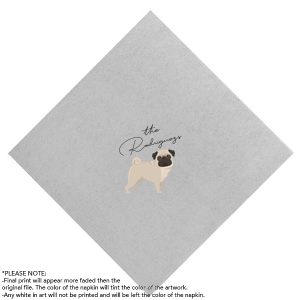 This custom pug napkin is nothing short of adorable. Personalize this dog napkin with your family's last name for a wedding, anniversary, birthday, or any event! Featuring a cute photo of your pet pug, this party accessory will be a hit at your next fiesta. 