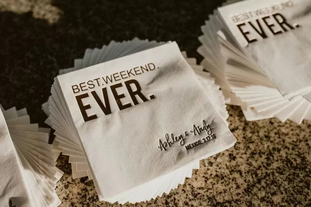 personalized "best weekend ever" cocktail napkins for Everyday Pursuits