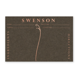 Pass on your culinary secrets with the Branch Recipe Card, thoughtfully sectioned for ingredients and methods by an elegant scrolling flourish. It's the perfect canvas for cherished recipes, blending love and flavor in every handwritten note.