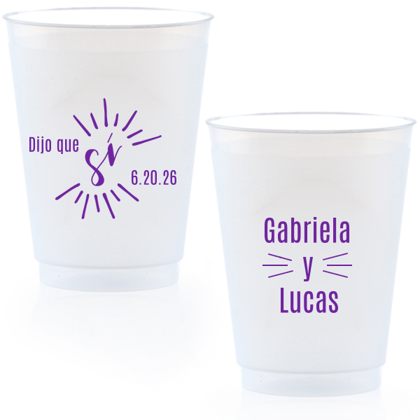 "Cheers to love with the Dijo Que Sí Cup , where 'Sí' beams brightly, symbolizing joyful affirmation. 'Y' artistically unites the couple's names, each side radiating with the warmth and vibrancy of a love celebrated in any language."