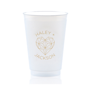 ForYourParty's elegant Gold Ink 20oz Frost Flex Cup with Gold Ink Cup Ink Colors has a Geo Heart graphic and is good for use in Hearts, Geometric, Wedding themed parties and will make your guests swoon. Personalize your party's theme today.