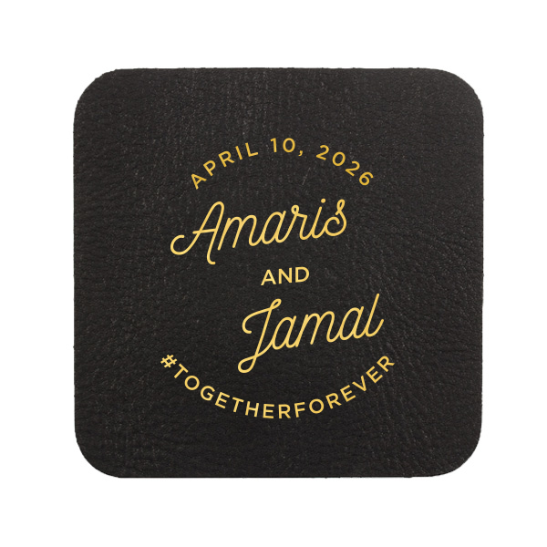 Toast to elegance with the Elegant Modern Script Name & Hashtag Coaster, where love circles timelessly. The couple's names dance in a chic script, crowned by the celebration date and grounded with a bespoke hashtag, inviting guests to share the joy. It's a classy touch to any refined celebration. 