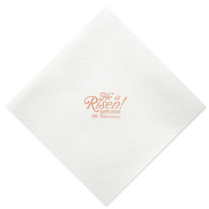 Rejoice in the season with the Easter Resurrection Celebration Napkin, proclaiming "He is risen, Happy Easter" in a bold font above your family's last name. A personal and joyous addition to your Easter gatherings.
