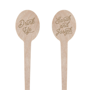 The Celebration Script Stir Stick marries the elegance of your and your partner's names in a bold, timeless typeface on one side, with a cheerful 'Drink Up' message on the other. This stir stick invites guests to enjoy their libations while honoring the couple of the hour. It's a classic addition to any toast at weddings, anniversaries, or engagement parties.