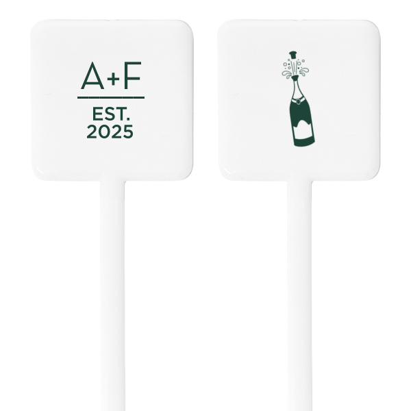 ForYourParty's chic Matte Spruce Rectangle Stir Stick with Matte Spruce Foil Color has a Champagne Bottle graphic and is good for use in Drinks, Wedding themed parties and couldn't be more perfect. It's time to show off your impeccable taste.