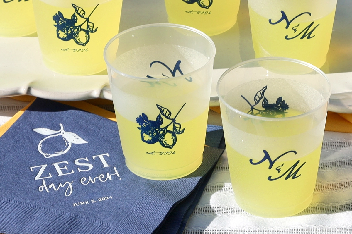 custom cups and personalized cocktail napkins