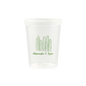 Cool down at your summertime party event with the Southwest Cactus Cup. Featuring a screen print of hand-drawn cactuses above customizable text, the cup is available in your choice of styles and colors to best match your party's unique vibes.