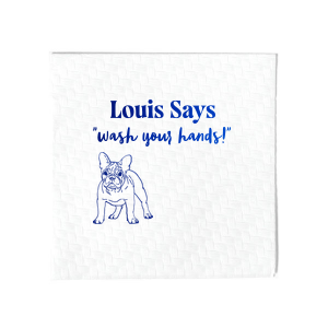 Keep things tidy with the Paws & Clean Custom Napkin, customized with your dog's name and the gentle reminder to 'wash your hands,' accompanied by an adorable dog graphic. Ideal for any dog lover's bathroom decor.