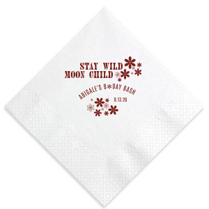 If you are planning a 70s birthday party, these custom napkins are a must. The retro style is perfect for a disco birthday party. Stay wild moon child!