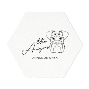 Get your pup in on the action by personalizing a coaster for your wedding or event with schnauzer clip art! You can customize this coaster with the name of your dog best friend and your last name. 