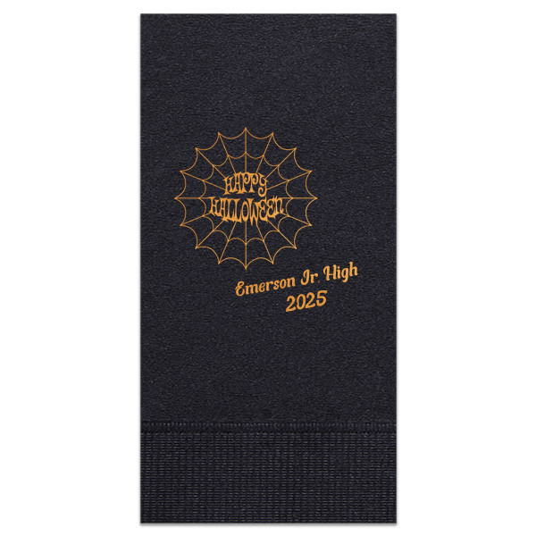 Celebrate halloween in style! If you are throwing a halloween party a custom napkin will enchant your guests. The spooky spiderweb graphic has a funky font for that elevated touch to your party. 