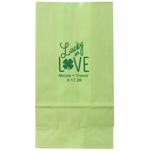 Our personalized Satin Leaf Large Cellophane Bag with Satin Leaf Foil has a Lucky In Love graphic and is good for use in St. Patrick's Day, Wedding themed parties and will give your party the personalized touch every host desires.