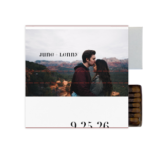 Our beautiful custom White Classic Custom Photo Matchbox with Matte Black Ink Digital Print Colors are a must-have for your next event—whatever the celebration!
