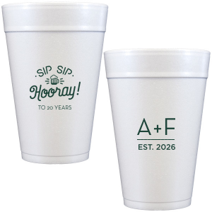 ForYourParty's chic Matte Spruce 16 oz Foam Cup with Matte Spruce Print Color has a Sip Sip Hooray Beer graphic and is good for use in Words themed parties and couldn't be more perfect. It's time to show off your impeccable taste.