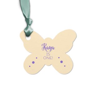Custom Stardream Plum Butterfly Gift Tag with Matte White Foil Color can be personalized to match your party's exact theme and tempo.