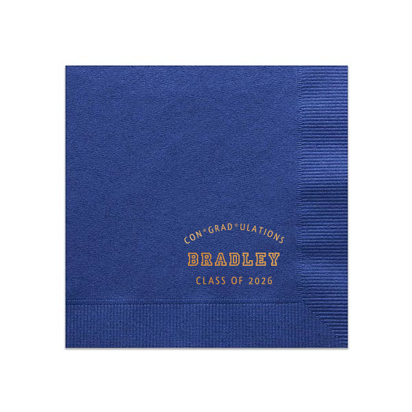 Our custom Light Navy Cocktail Napkin with Shiny Copper Foil can be customized to complement every last detail of your party.