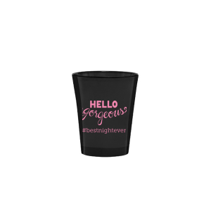 Our personalized Plastic Shot Glass with Matte Light Coral Ink has a Hello Gorgeous graphic and is good for use in Birthday, Wedding, Bachelor and Bachlorette themed parties and will add that special attention to detail that cannot be overlooked.