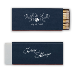 The Elegant Floral Forever Wedding  Match features a peony-adorned bough elegantly framing the couple's initials in refined script, with the event date below. The reverse side, inscribed "Today and Always" in graceful script, symbolizes eternal love, making it a sophisticated keepsake for one's wedding day.