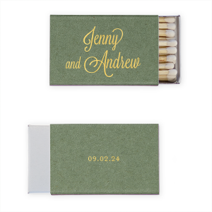 The Formal Names Match design exudes elegance with the couple's first names gracefully presented in an ornate, flourished script on the front. Its simplicity is complemented by the event's date on the back, offering a touch of class and sophistication to any celebration.
