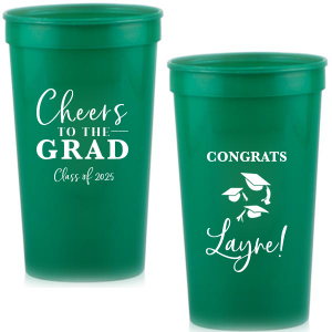 Our custom Teal 16 oz Stadium Cup with Matte White Ink Cup Ink Colors has a Caps Thrown graphic and is good for use in Graduation themed parties and will make your guests swoon. Personalize your party's theme today.