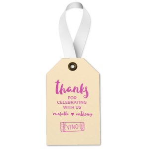 Pop the gratitude with the Thanks Vino Wine Tag, where a cheeky cork and vibrant 'thanks' raise a glass to your guests. It's the couple's toast-worthy nod for continued celebration, one bottle at a time.