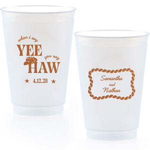 Have your next hoedown covered with the Yee Haw Cup from For Your Party! Customize the design with your choice of ink colors and cup styles to best match your event's vibes. Perfect for summertime cookouts, engagements of bachelor & bachelorette parties