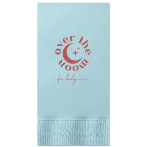 Personalize a celestial baby shower napkin! Featuring a star an moon graphic, you can customize this baby shower napkin with the name of the baby. 