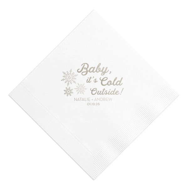 ForYourParty's elegant White Cocktail Napkin with Shiny Sterling Silver Foil has a Snowflake Cluster graphic and is good for use in Delphine, Snowy, Winter, Holiday themed parties and couldn't be more perfect. It's time to show off your impeccable taste.
