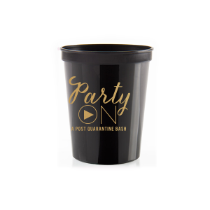 Our custom Black 32 oz Stadium Cup with Gold Ink Cup Ink Colors can be personalized to match your party's exact theme and tempo.