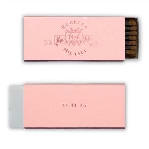 Custom Poptone Ballet Pink Candle Matchbox with Shiny Rose Quartz Foil has a She Said Yes graphic and is good for use in Wedding, Engagement and Bridal Shower themed parties and can be personalized to match your party's exact theme and tempo.