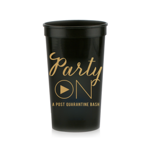 Our custom Black 32 oz Stadium Cup with Gold Ink Cup Ink Colors can be personalized to match your party's exact theme and tempo.