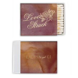 Ignite romance with the Love Struck Wedding Match. Featuring swirling, elegant script and a single peony, this design symbolizes happiness, romance, and prosperity. Perfect for celebrating love with a touch of timeless beauty.