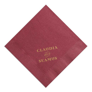 Our beautiful custom Cranberry Cocktail Napkin with Satin 18 Kt. Gold Foil can be customized to complement every last detail of your party.