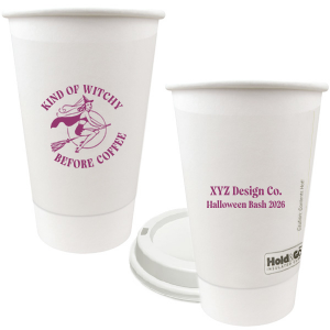 Serve a spooky brew in our Kind Of Witchy Cup. The devilish design features a broom riding witch with customizable text. Sure to make splash at your event or business!