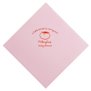 Something good is growing! Show off with the Little Tomato Baby Shower Napkin at your next baby shower. Printed in the ink foil color and napkin style of your choice, the adorable design is perfect for young children birthdays, baby showers, or other such special occasions.