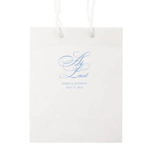 Our custom White Gift Bag with Satin French Blue Foil will look fabulous with your unique touch. Your guests will agree!