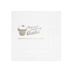 Add a sweet touch to the graduation festivities with the Piece of Cake Graduation Napkin, featuring a delightful cupcake graphic and the playful phrase "That was a piece of cake," along with the graduate's name and year. A lighthearted nod to their accomplished journey.