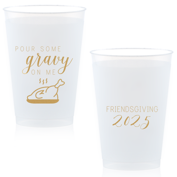 Custom Gold Ink 16 oz Frost Flex Cup with Gold Ink Print Color has a Plated Turkey graphic and is good for use in Food, Thanksgiving themed parties and will add that special attention to detail that cannot be overlooked.