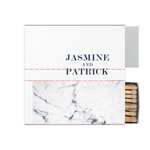 Our custom White Classic Custom Photo Matchbox with Matte Navy Ink Digital Print Colors and Matte Slate Gray Ink Digital Print Colors can be customized to complement every last detail of your party.