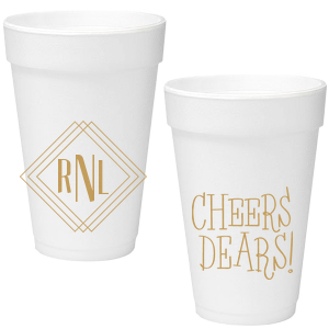 Sip in style with the Diamond Initials Cup, flaunting a deco-inspired diamond monogram. On the back, 'Cheers Dears!' invites a round of toasts, adding a dash of charm to your convivial gatherings.